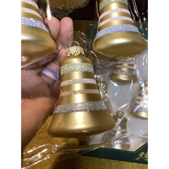 KREBS Glass Christmas Ornaments Tiffany Chiffon Matte Bells Glitter Stripes - Picture 9 of 9